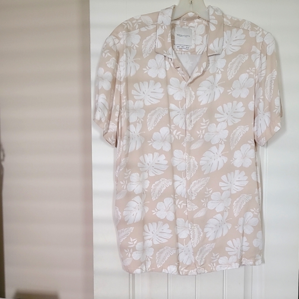 Demin & Flower (Ricky Singh),large,beige & white,5 button man shirt